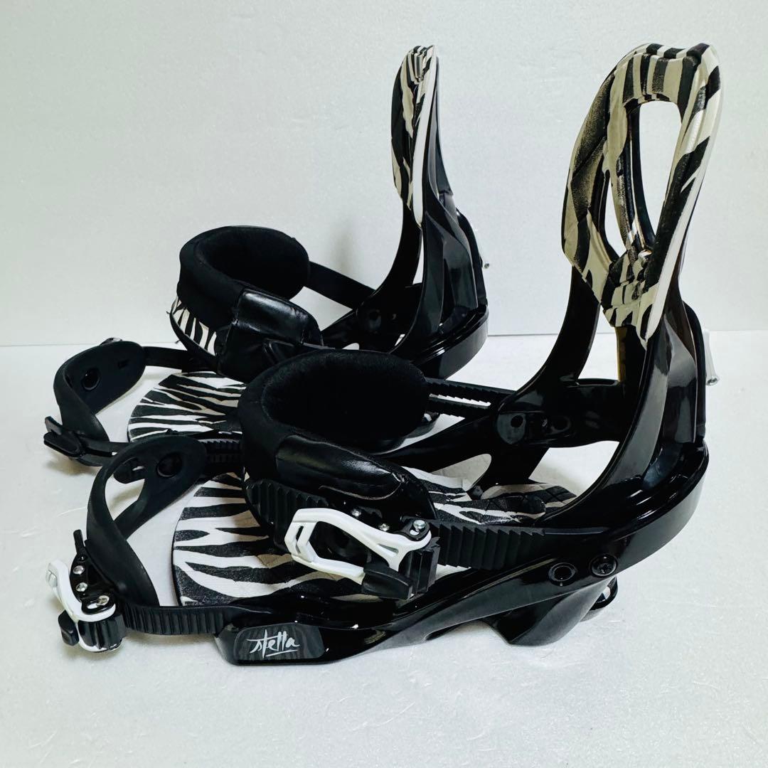 sサイズ　ゼブラ柄 スノーボードビンディング　サロモン女性レディース黒色ブラック