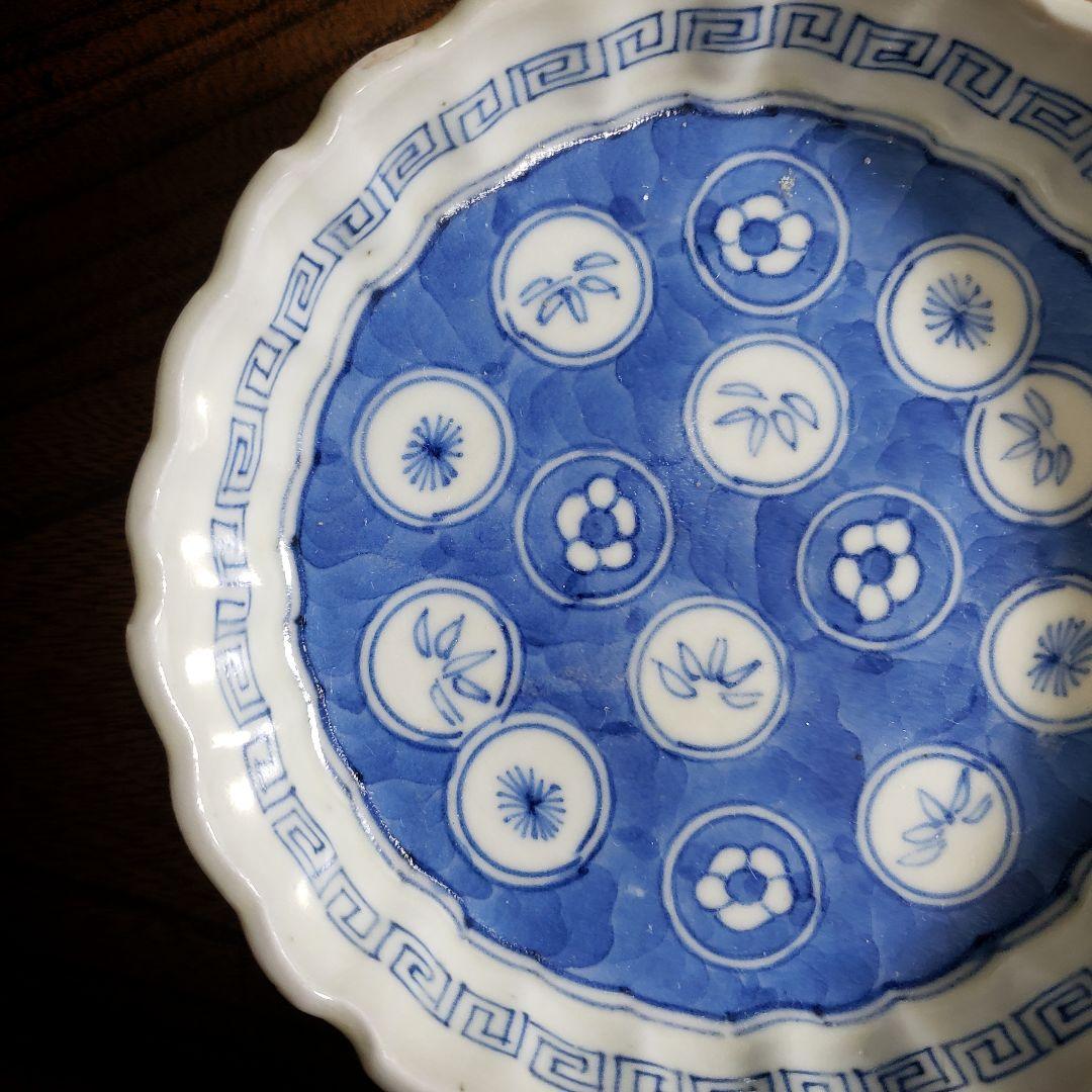 小皿　染付　花弁縁　丸窓　松竹梅　縁文　雷文　訳あり　明治　大正　古伊万里　イ号