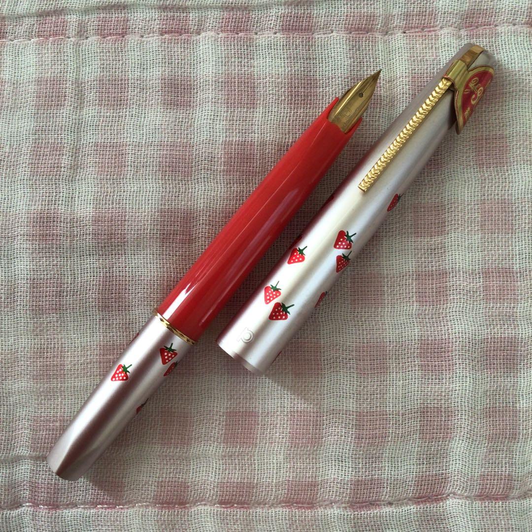 プラチナ 14K 14金 万年筆 ショート 細字 いちご 苺 赤 廃盤