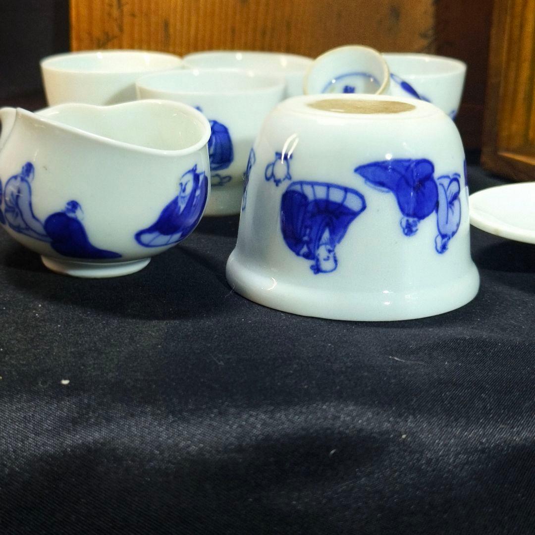 煎茶道具 染付宝瓶茶器 手描き唐子文 祥山造 骨董 時代物 薄手蒐集家放出美品