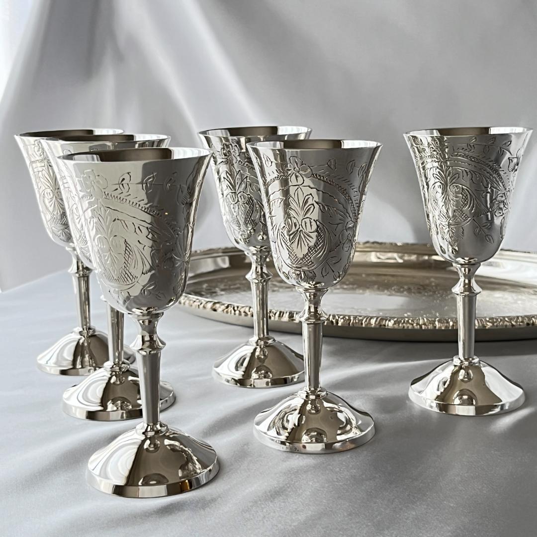【英国】シェリー / リキュールゴブレット 6個組 【シルバープレート】美麗！！