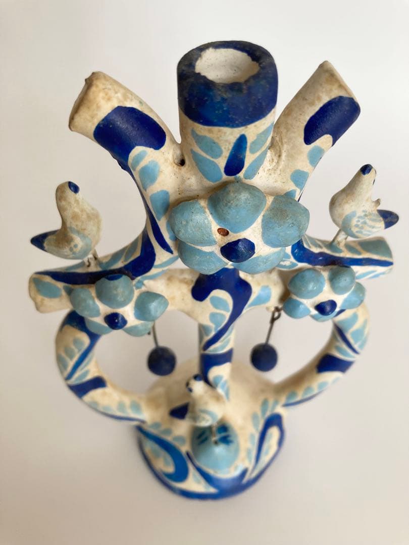 メキシコ民藝 生命の樹 ツリーオブライフ 燭台　ブルー