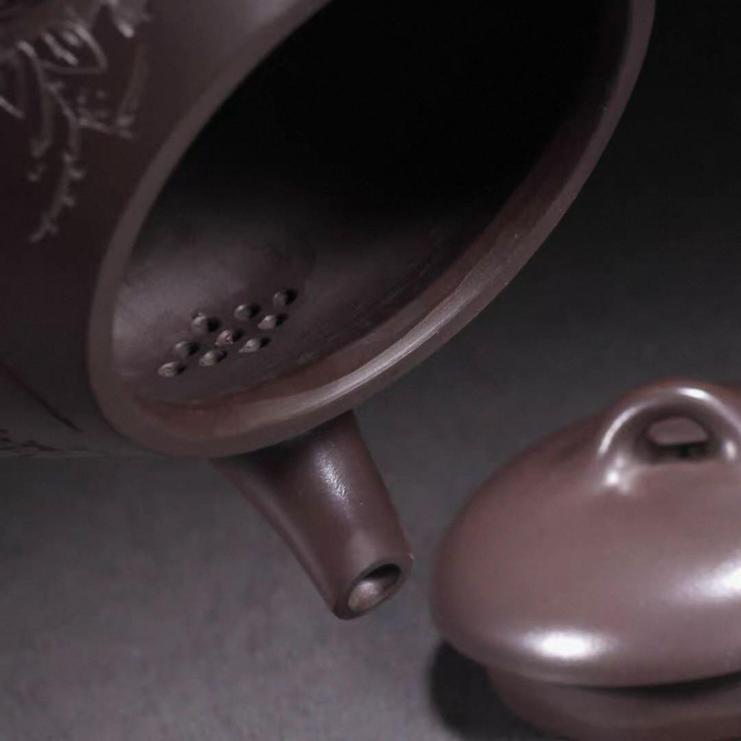 中国古美術・原鉱紫泥喜上眉梢紫砂壺・底款：汪寅仙・紫砂壺・急須・茶壺・茶道具