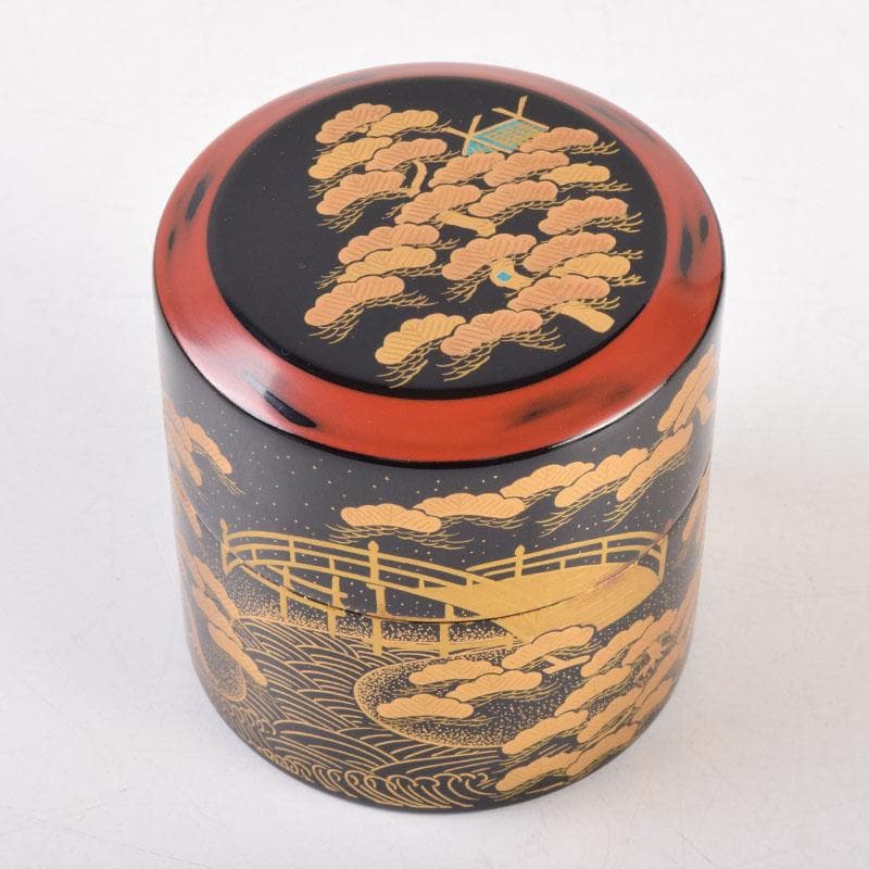 山中漆器　加賀蒔絵師　和田寿峰作　面根来　住吉蒔絵　茶器　共箱　V　8550