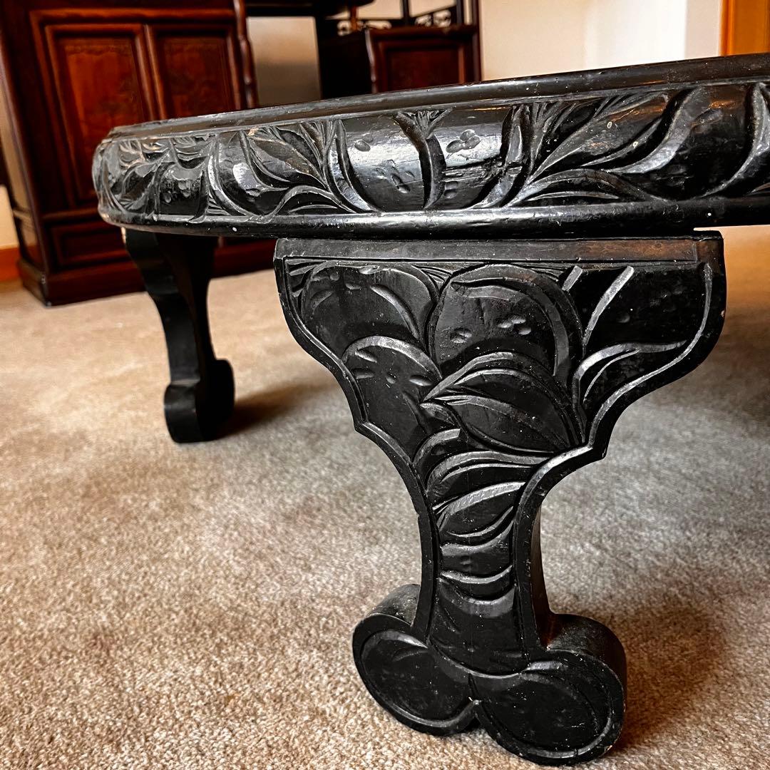 中国骨董 唐家具 飾彫り 円卓 座卓 ちゃぶ台 センターテーブル 古家具レトロ