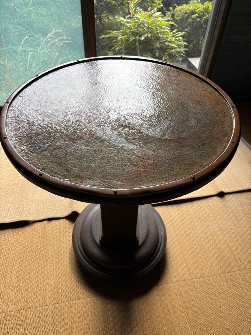 三越製 アンティーク銅板木製テーブル ビンテージ