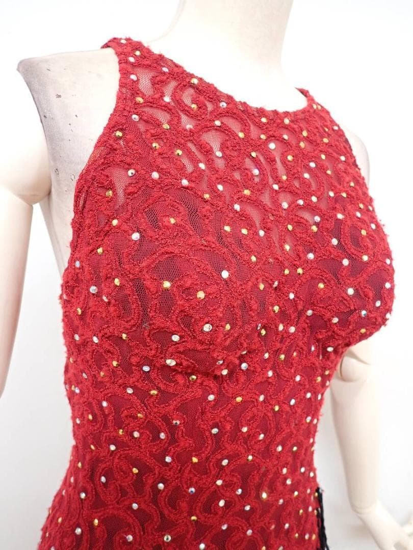 B1346【チャコット】えんじ/レース/スワロMIX/ラテンドレス☆社交ダンス