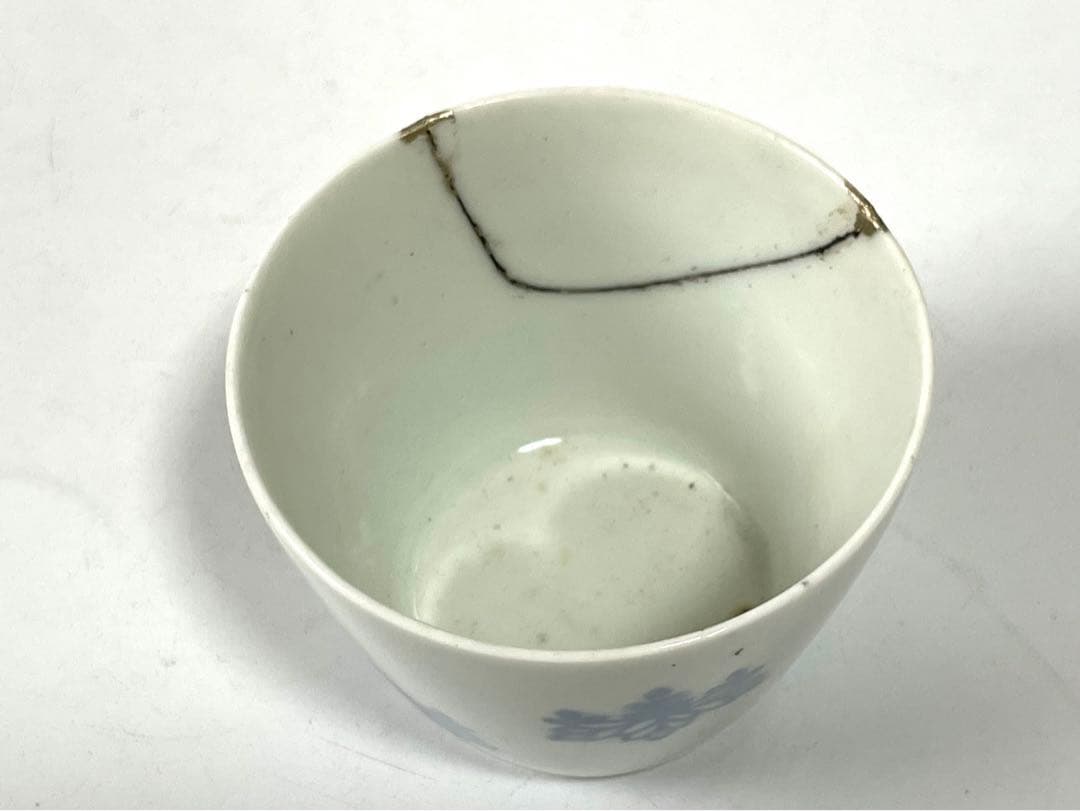 アンティーク　骨董　古伊万里　染付　こんにゃく印判　桐文様　桐　蕎麦猪口　銀継