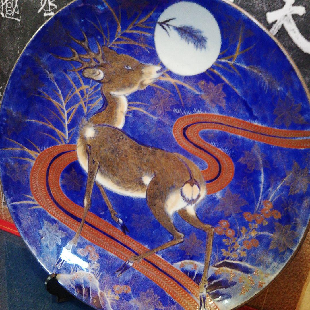 極美品明治時代初期～大正時代末期頃時代伊万里焼特大５５センチ鹿絵図大皿当時物