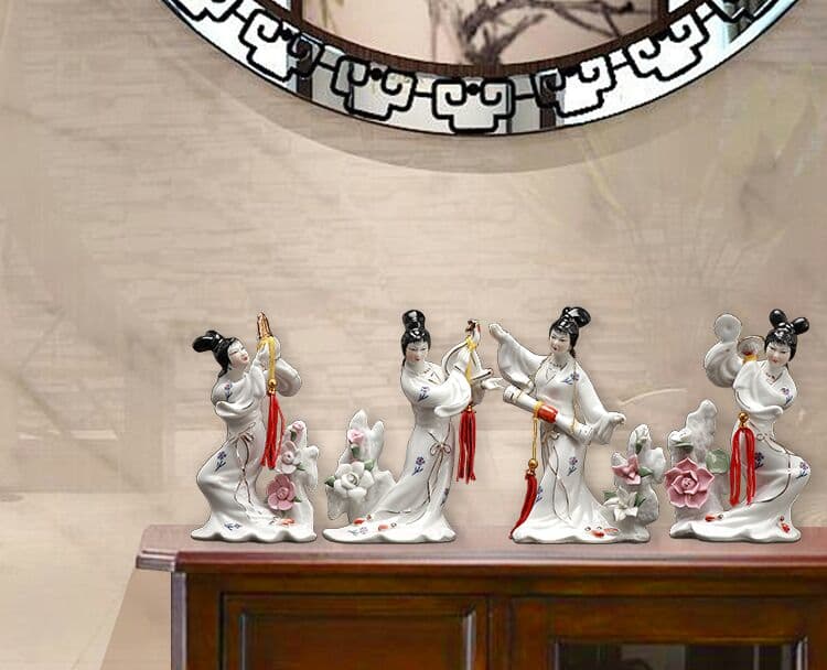 古代の美女、女の陶磁器工芸品の置物(1セット4箇)