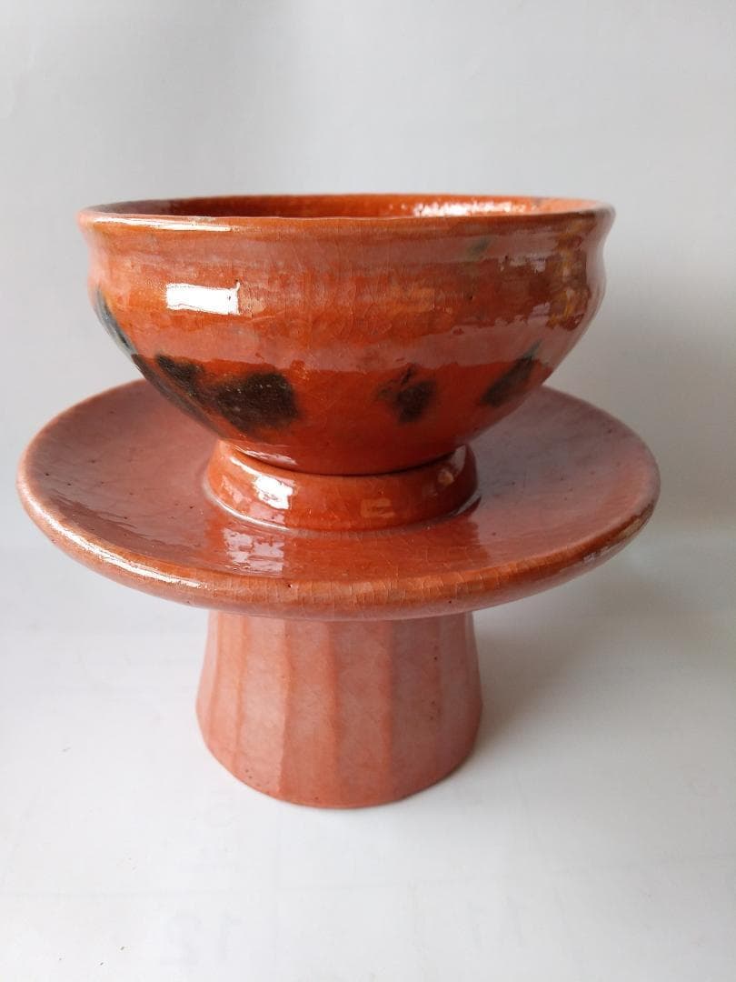 赤楽 天目茶碗 貴人台添エ 川崎和楽 作 赤楽茶碗 共箱 茶道具 抹茶碗 新品