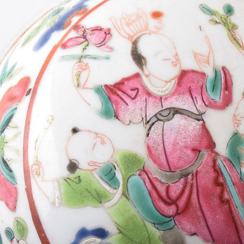 中国　粉彩　蓮花人物文　盒子　香合　蓋物　合わせ箱　V　R8271