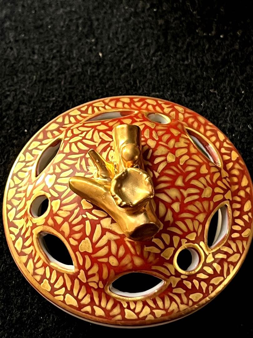 九谷焼 九谷焼香炉　本金青粒鉄線　佐伯信平作 青粒金唐草 青粒　未使用　美品