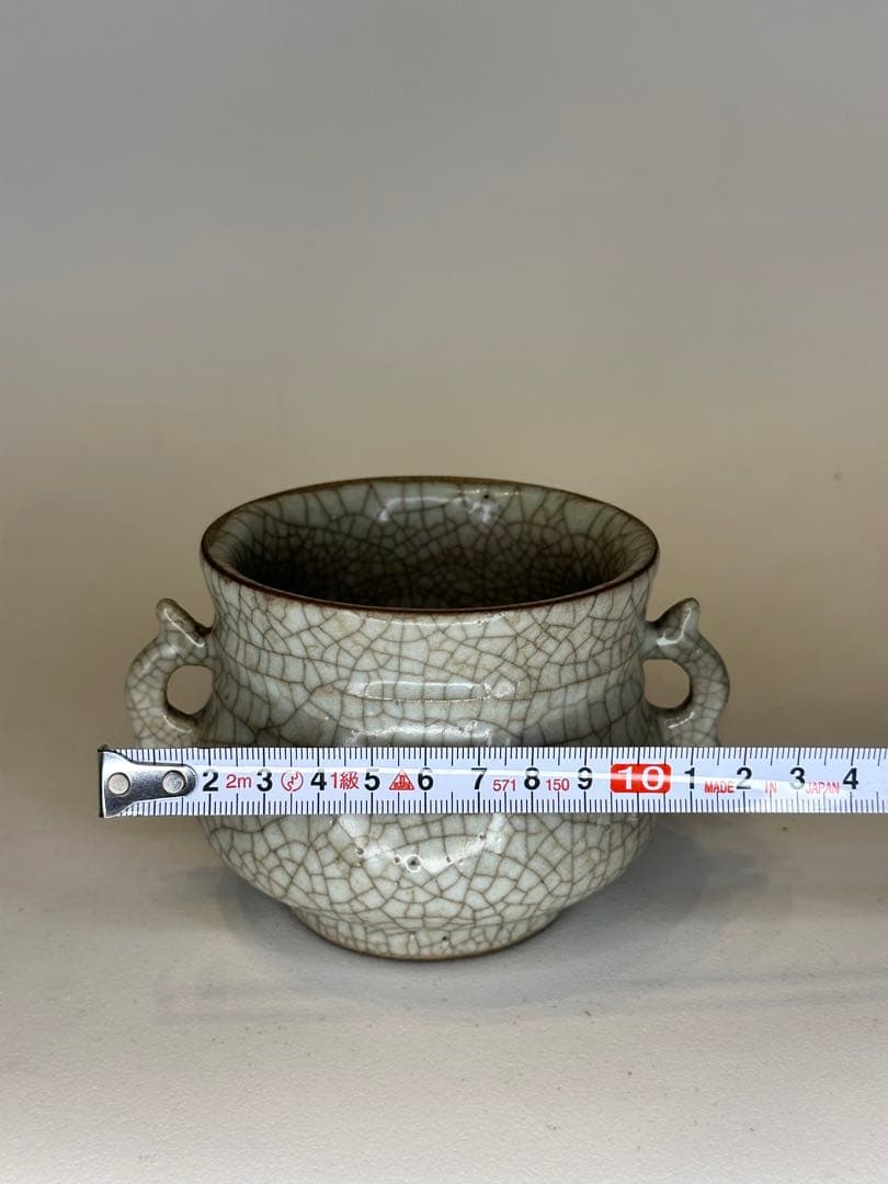 中国骨董 清代 哥窯 双耳香炉 陶磁器 置物 コレクション用 香道具