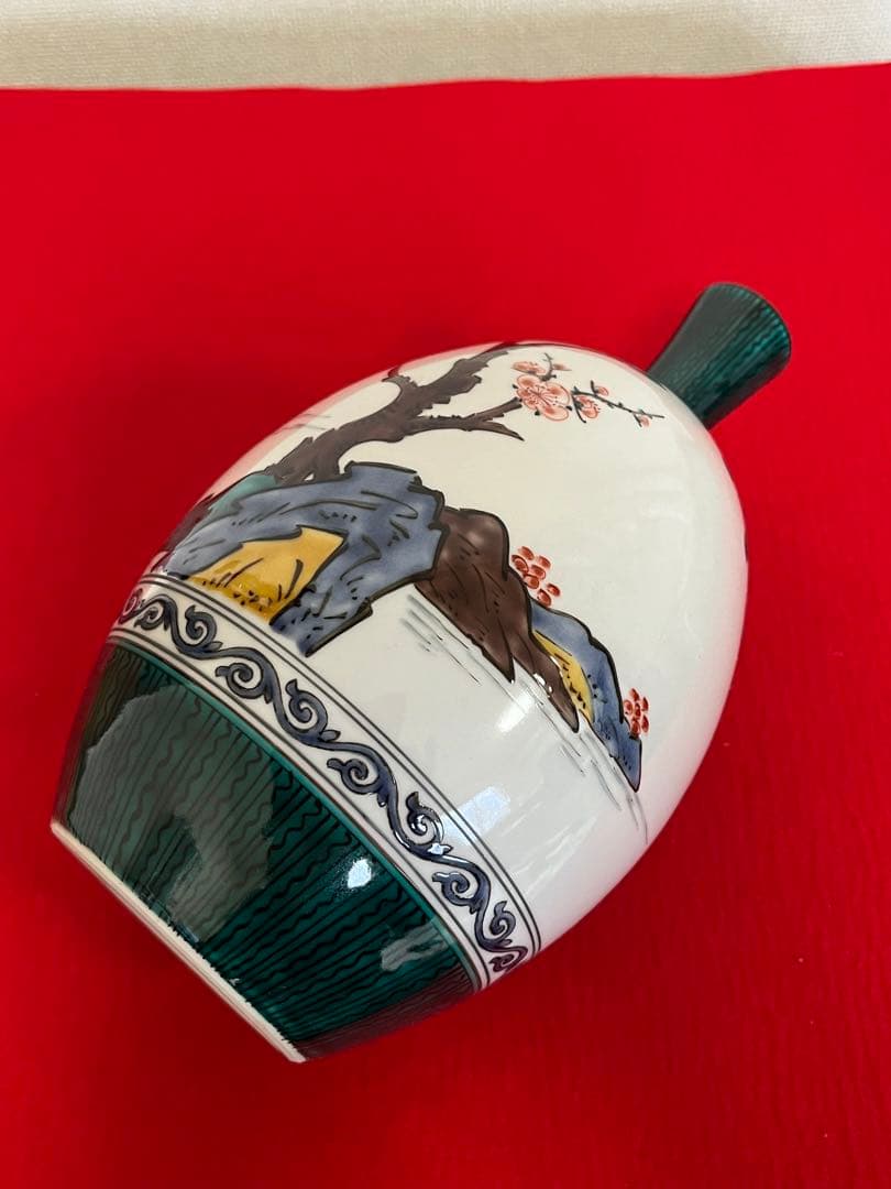 九谷の名工 三ツ井為吉作　 色絵 舟二人物図 花生　K322