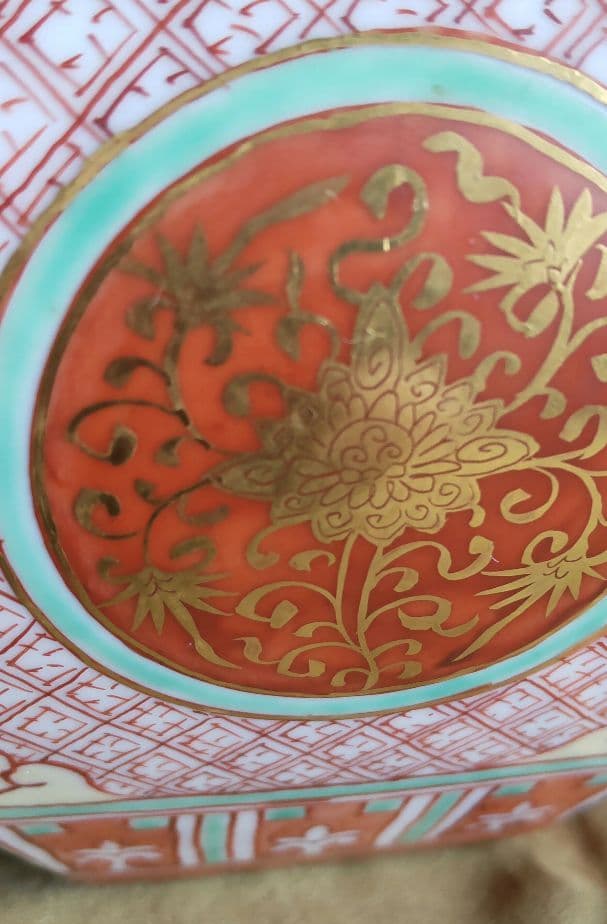 初代矢口永寿　金襴手宝相華紋六角大徳利【花瓶】【豪華】【正月】【希少】