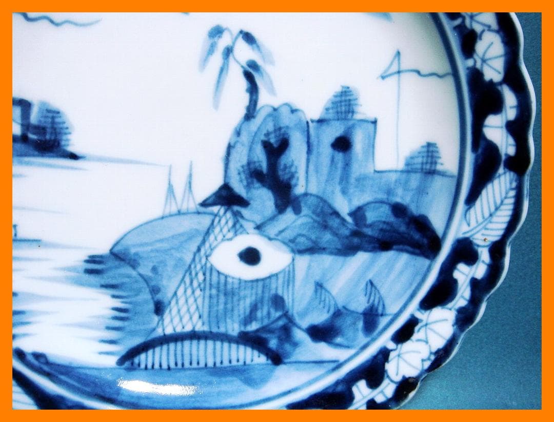 236『染付 山水 輪花皿』　/骨董品 古美術 古道具 アンティーク