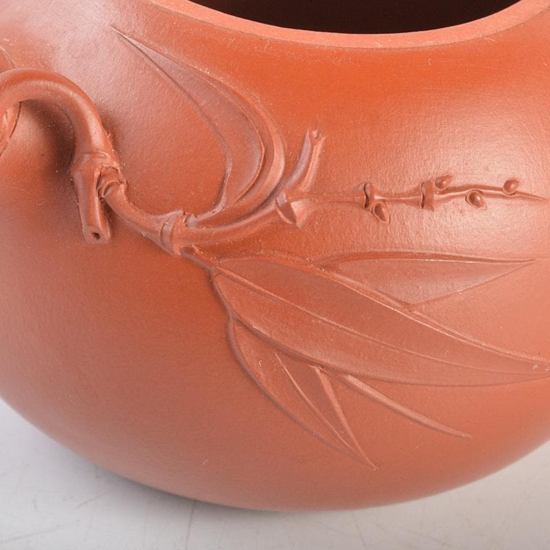 中国　紫砂　朱泥　葉文　急須　茶壷　在銘　C　R5760