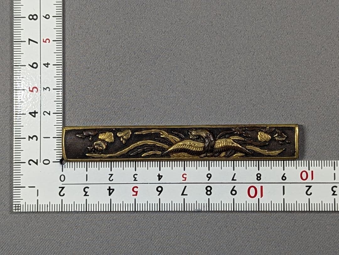 刀装具 小柄 柄袋 桐鳳凰図 象嵌 赤銅魚子地 骨董