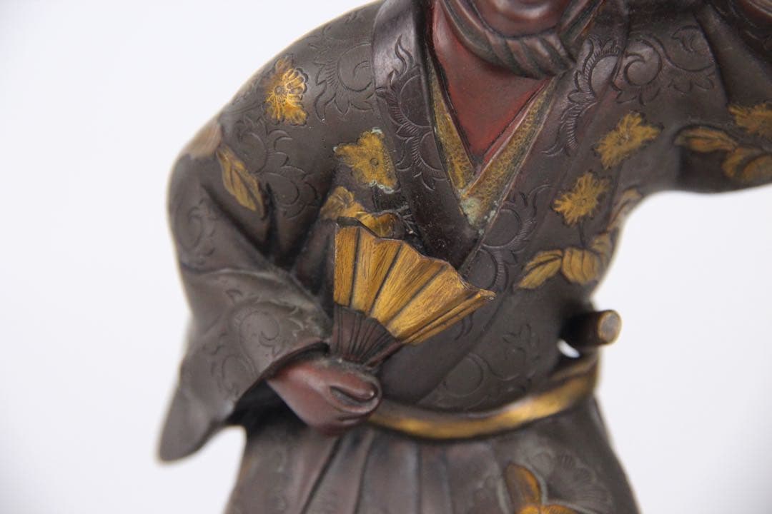 明治時代　古美術品 銅製塗金 阿波踊り 人物　サムライ　置物 EU25-2