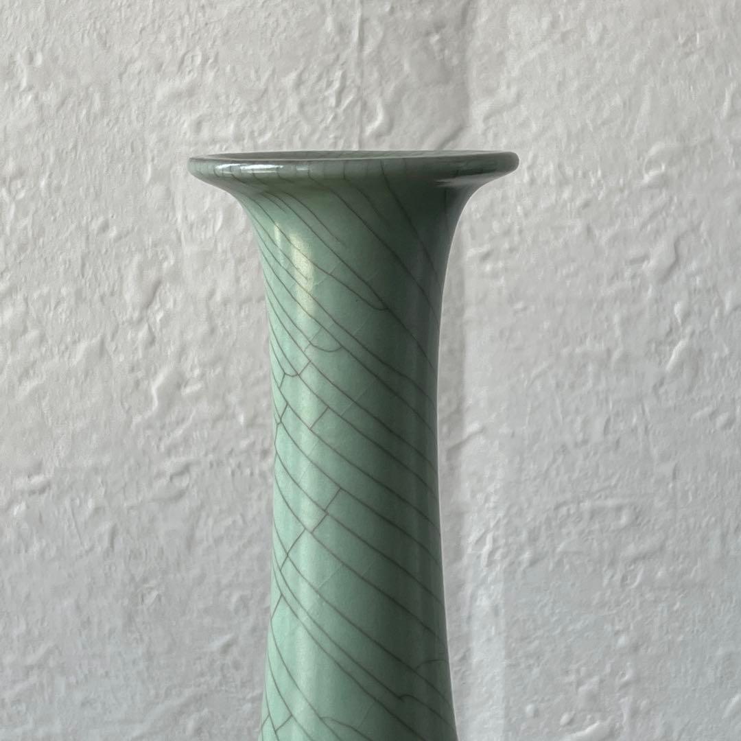 中島ブルーの傑作　人間国宝　中島宏　青磁　花入　共箱　花器　花瓶　壷　青瓷