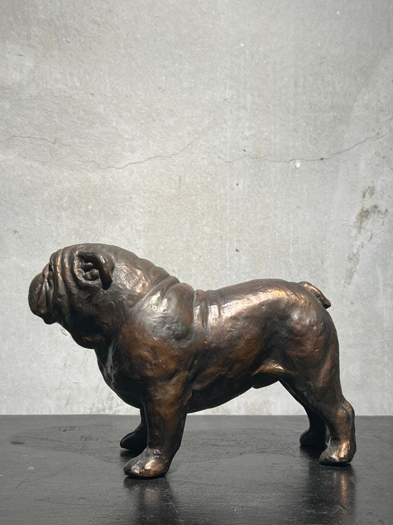 ヴィンテージ ブルドッグ ブロンズオブジェ 】パグ・フレブル・ブル・銅像彫刻