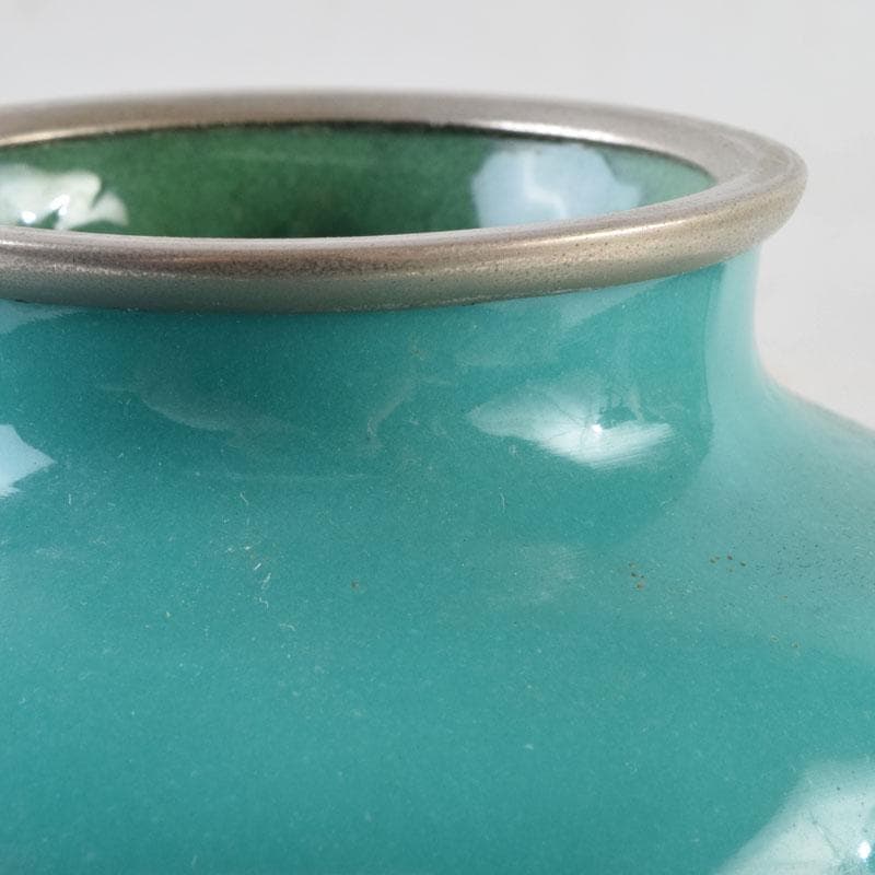 七宝焼　青釉　花文　花瓶　V　8999