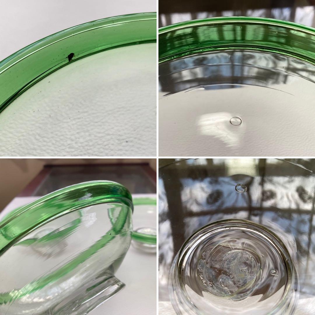 古いガラス鉢 かき氷 カップ ボウル 食器 花器 グリーン 3点 骨董 レトロ