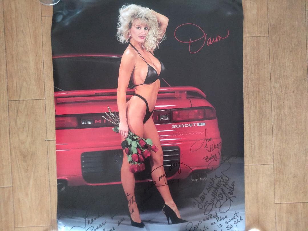 アメリカ製★旧車 ラリーアート 三菱 GTO 金髪 美女 サイン入り ポスター