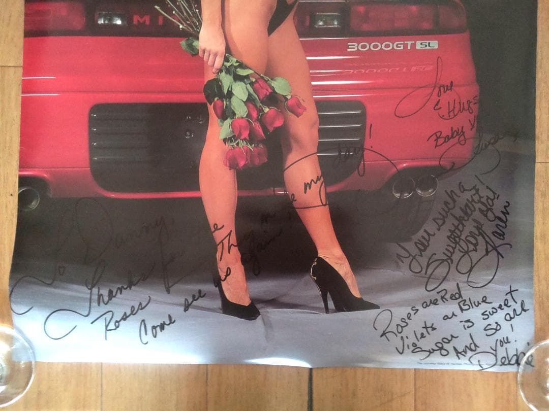 アメリカ製★旧車 ラリーアート 三菱 GTO 金髪 美女 サイン入り ポスター