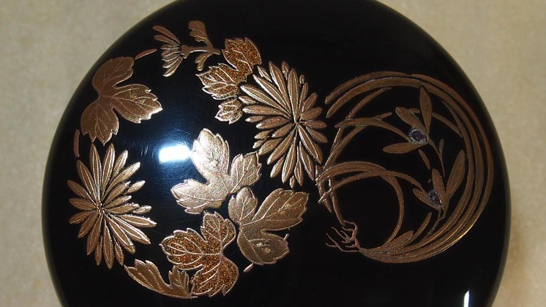 【美品】輪島塗 喜三誠志 四君子 花の丸蒔絵 平棗 薄茶器/茶入/なつめ 茶道具