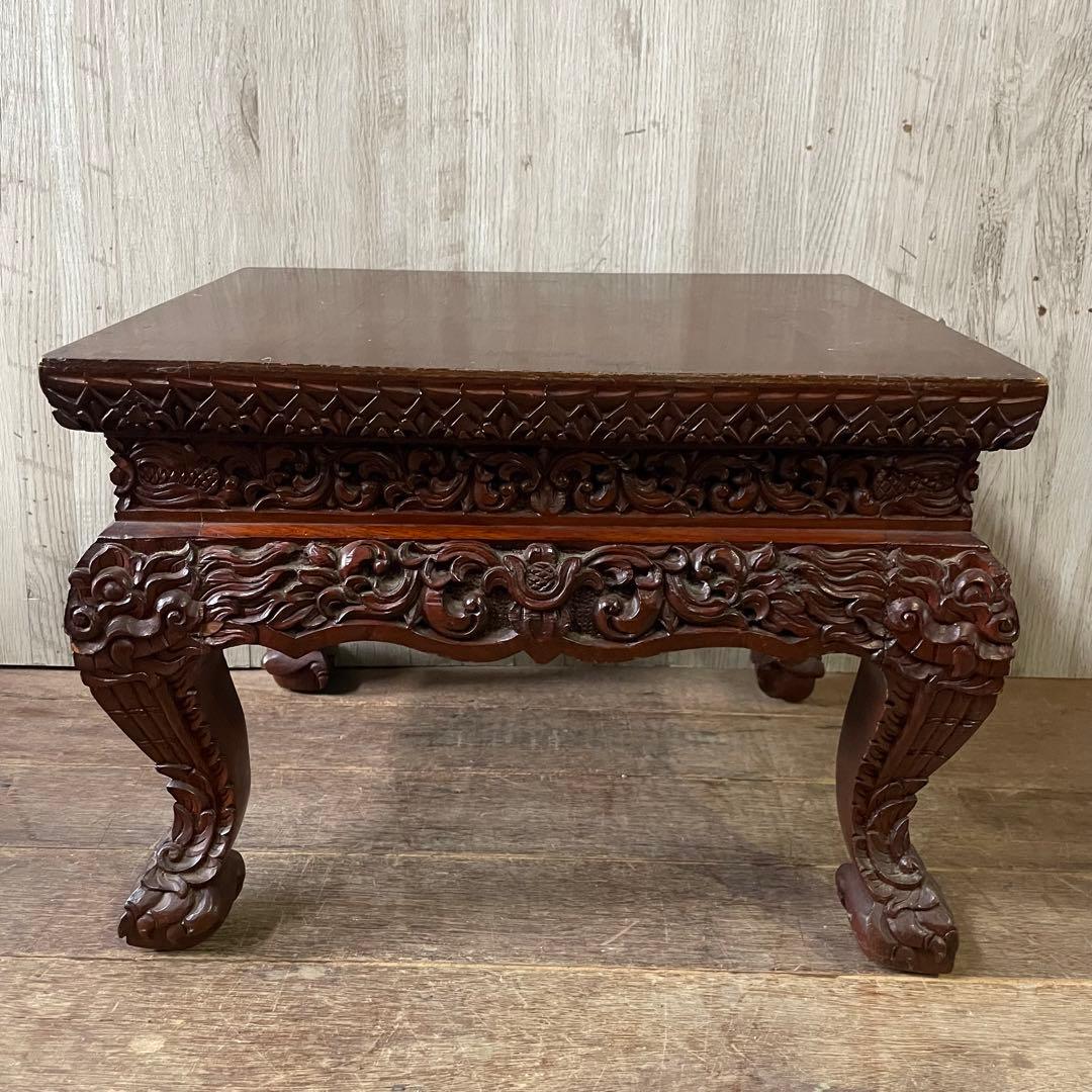 ①木製彫刻座卓 木彫サイドテーブル アジアン家具 アンティーク家具 ヴィンテージ
