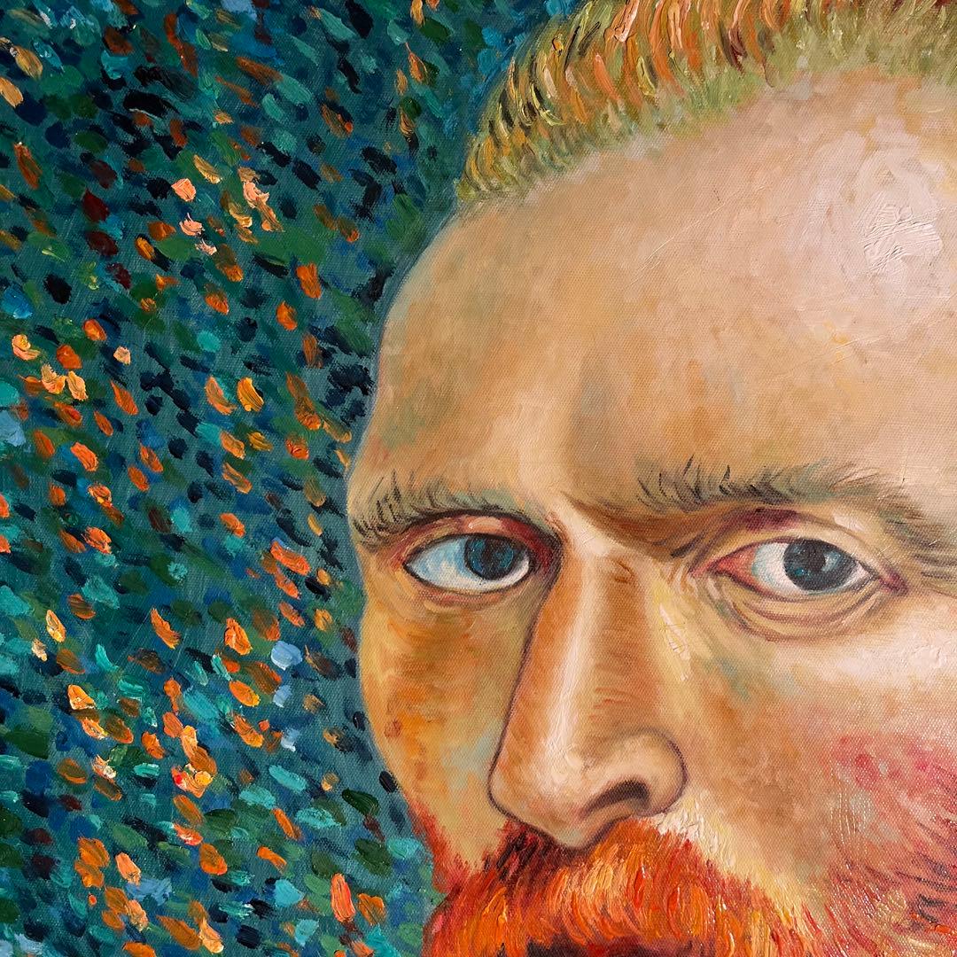 ★秀作★ 手書き油絵 ゴッホ 自画像 額付き インテリア 油彩画 肉筆絵画