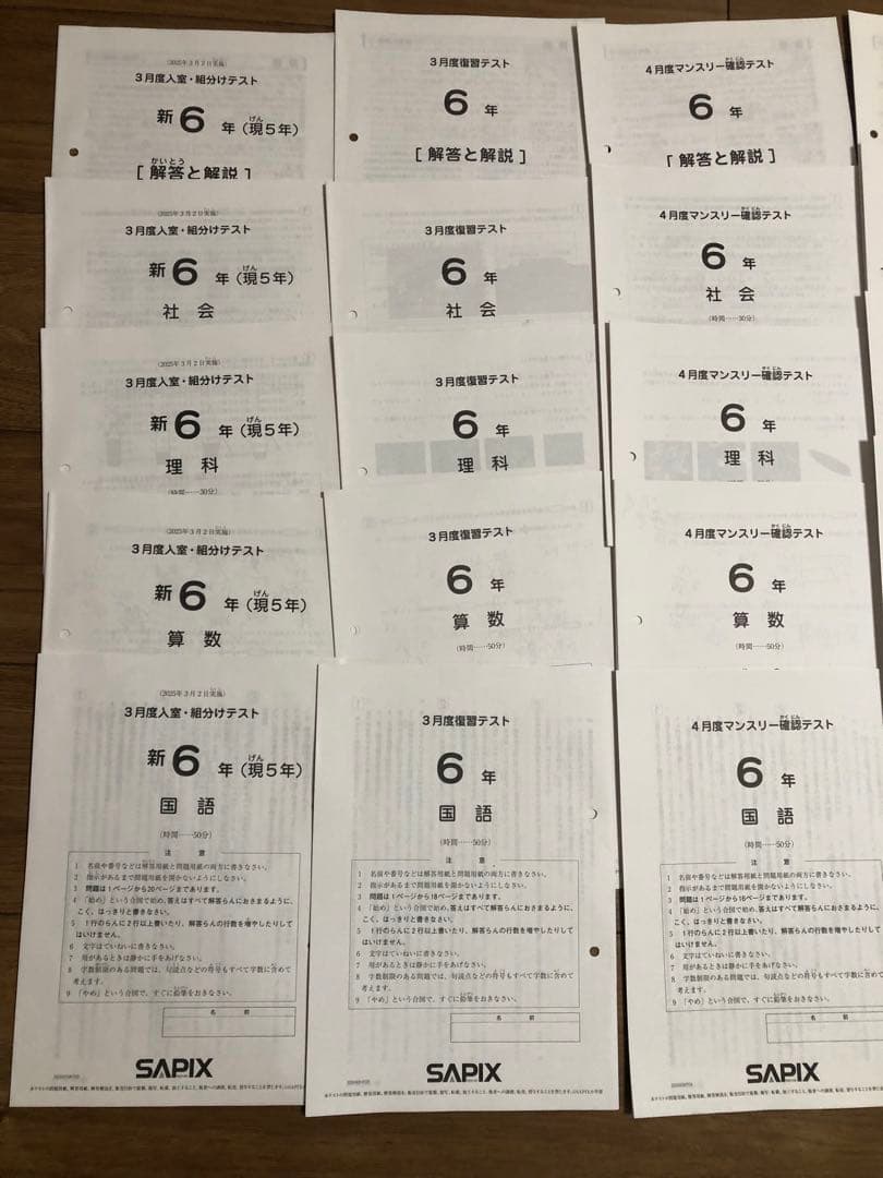 最新　2025年度　サピックスマンスリー　組み分け　復習テスト　10回分