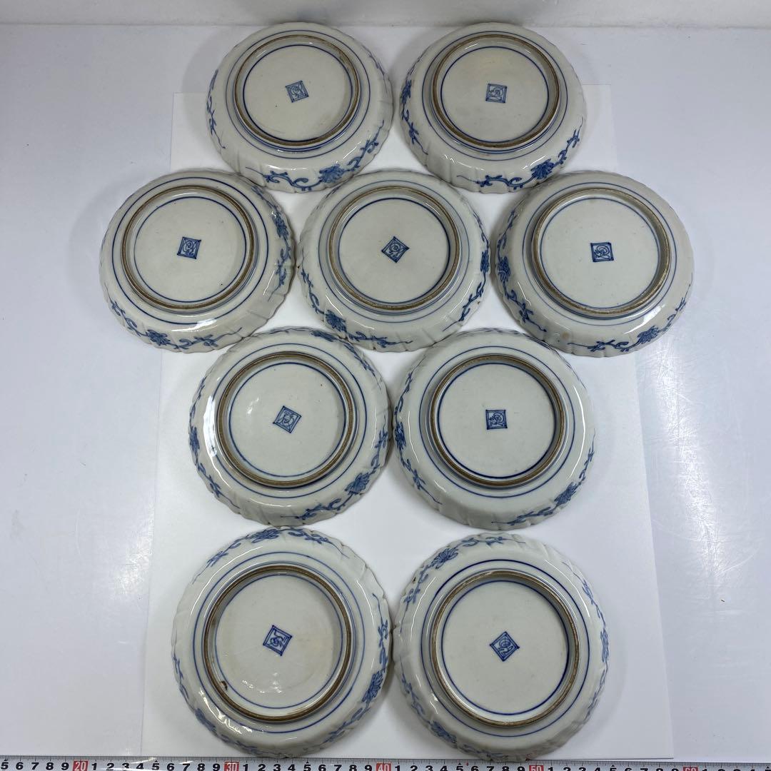 江戸後期　渦福柿右衛門手　栗図中皿9枚　幅約14.7㎝　東Y7-0314☆2F