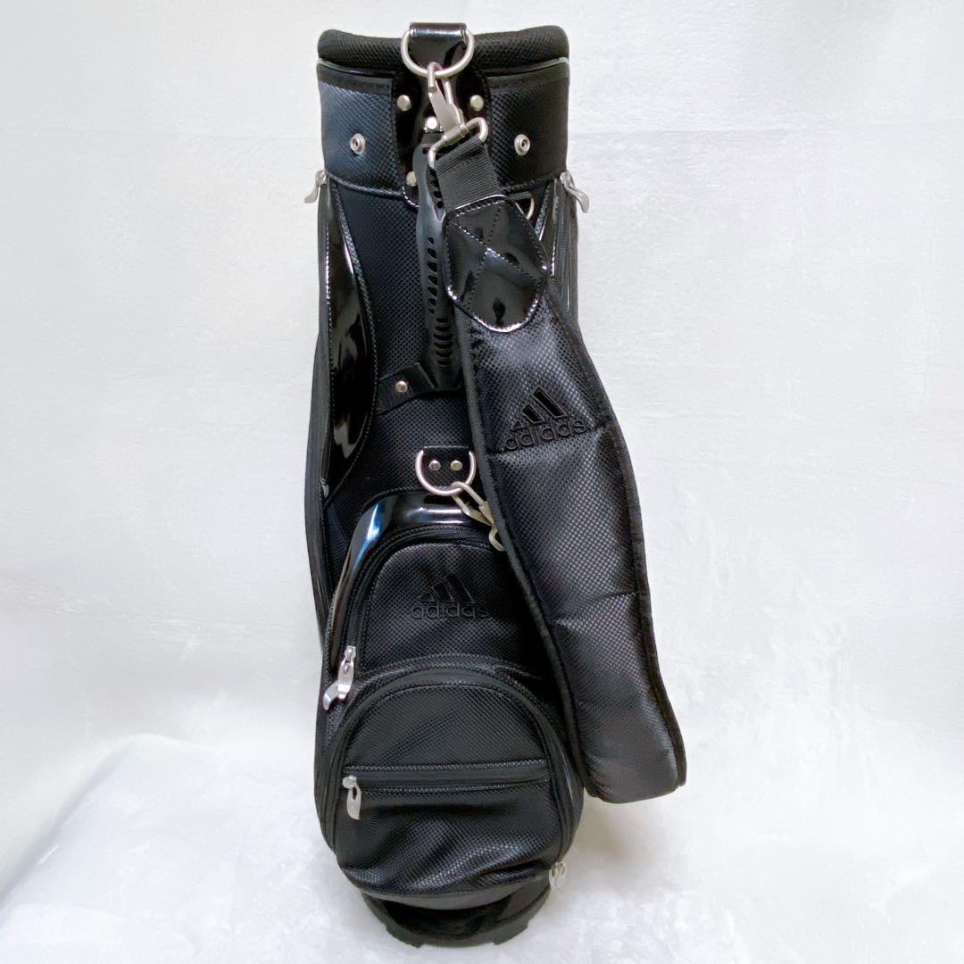 アディダス　キャディバッグ　オールブラック　黒　エナメル　合成皮革　9型　5分割