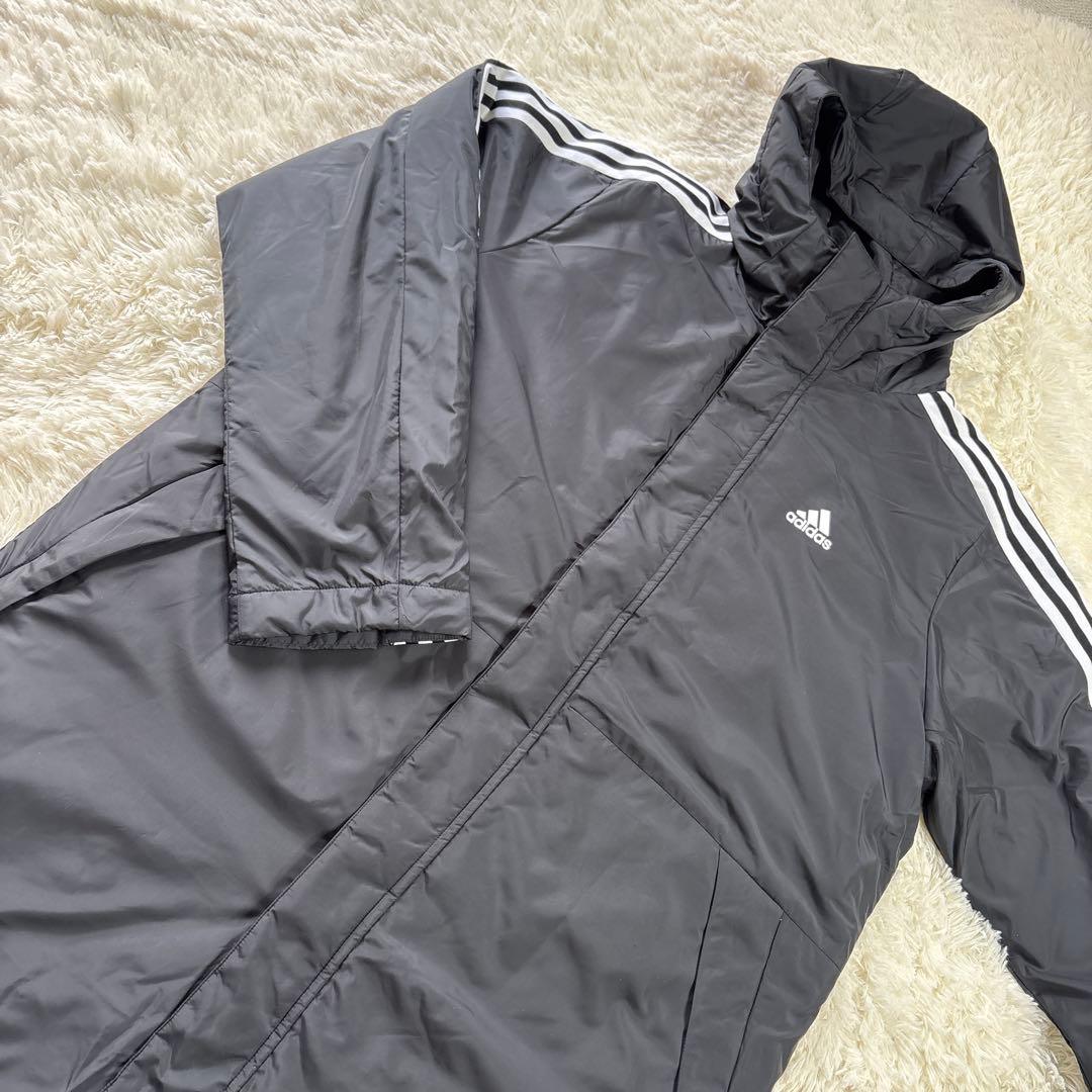 【極美品】adidas ブラック ベンチコート XO 2X L ロングコート