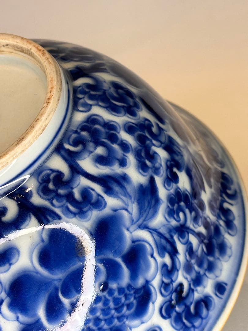 中国清時代 大清康熙年製款 染付花卉文 大碗 古陶磁 時代物 骨董品アンティーク