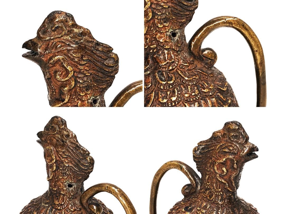 【 彫金鳳凰水滴 】　万成刻　中華清朝古玩　養生桐箱付