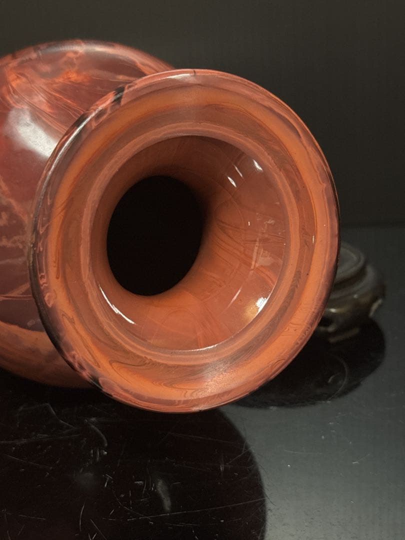 中国古玩 乾隆硝子 ガラス 練上 マーブル 花瓶