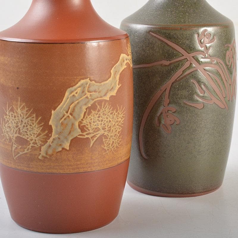 佐渡無名異焼　人間国宝　金渓堂　伊藤赤水　徳利　酒器　共箱　2点　VR7386F