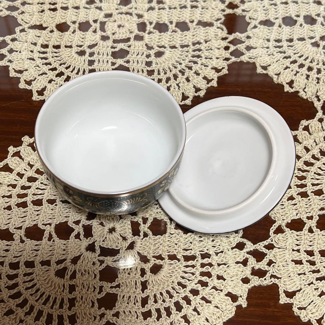 新品未使用 九谷焼 勝月 蓋付汲出碗揃 青粒金彩花唐草乃図 共箱