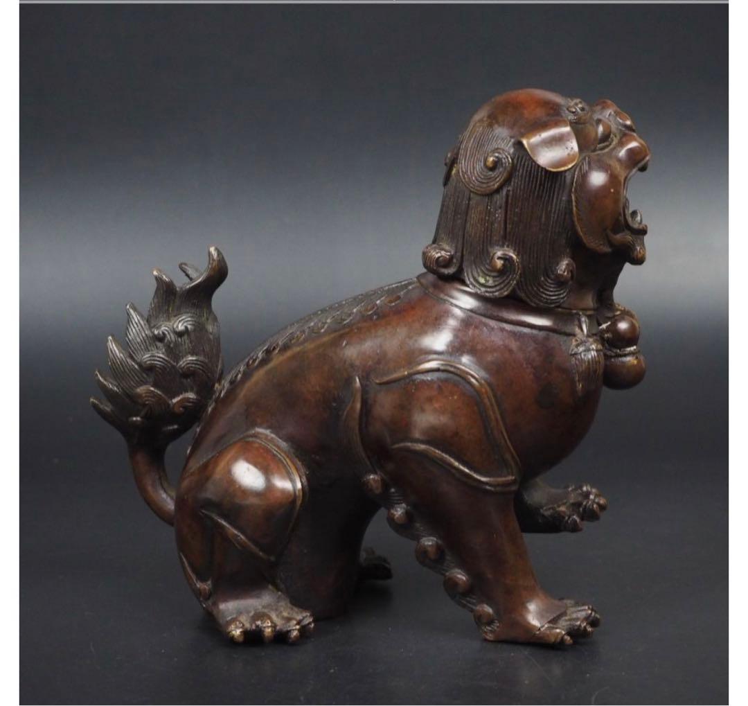 送料無料　中国古玩　清時代古銅獅子香炉　華道具香道具