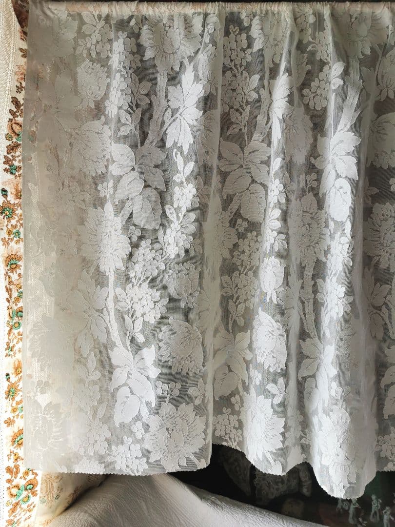 アンティークノッティンガムマドラスレース 向日葵 紫陽花ライラックカーテンパネル