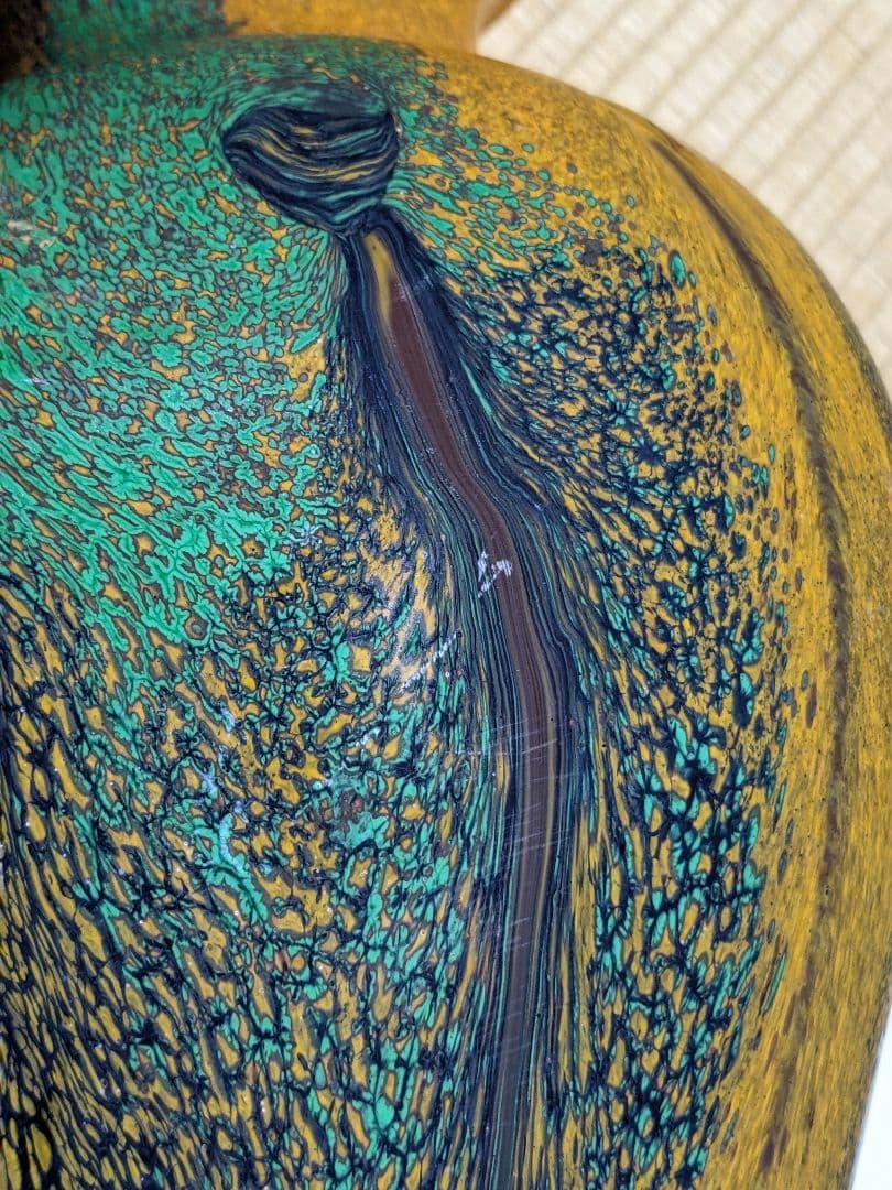 ♦岩田ガラス工芸家 岩田久利作 阿古陀形花瓶 花器 花活 美術品 骨董品