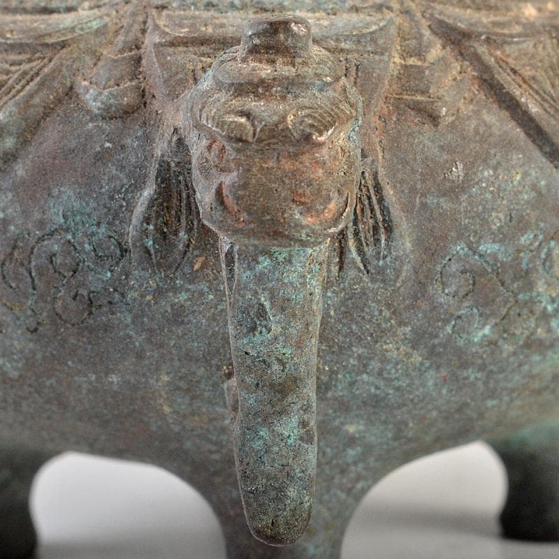 中国　古銅青銅　双耳四つ足香炉　V　R7491