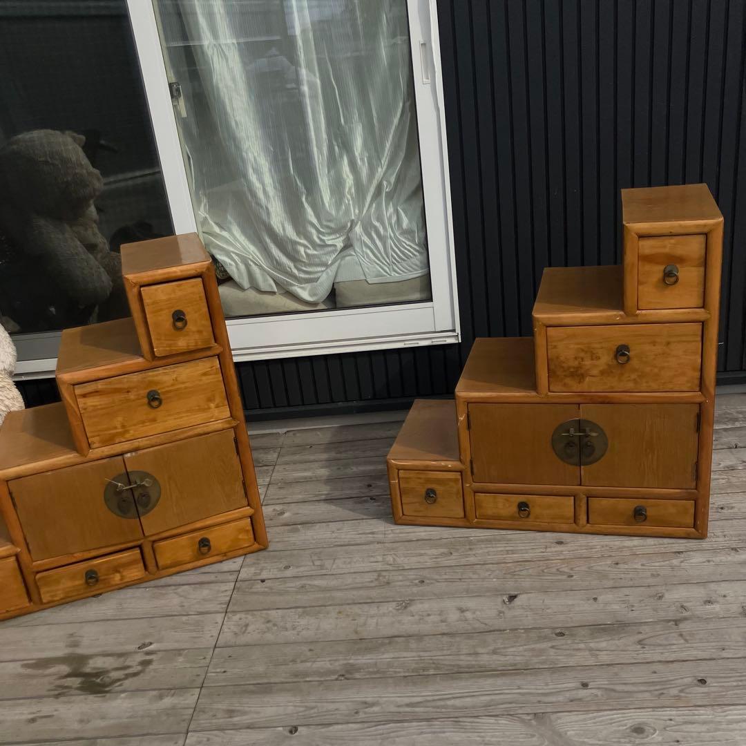 ① 昭和レトロ 中国古典家具 木製 階段箪笥 サイドボード 古家具 ビンテージ