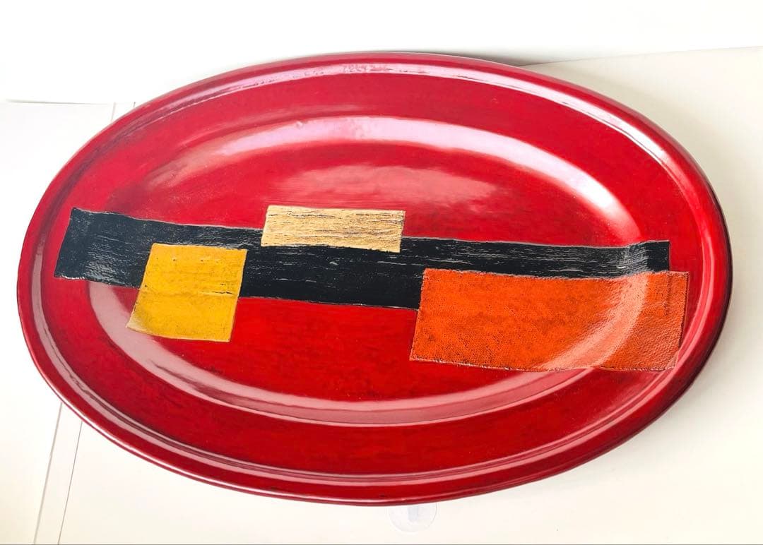 新品未使用　作家もの　楕円型　漆器盆