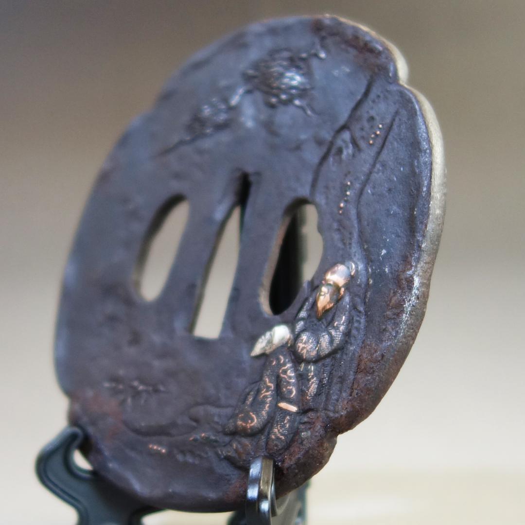 【賢人松下談義図鍔 銀銅象嵌】 鍔 鐔 鉄地 刀装具 日本刀 武具 江戸 骨董