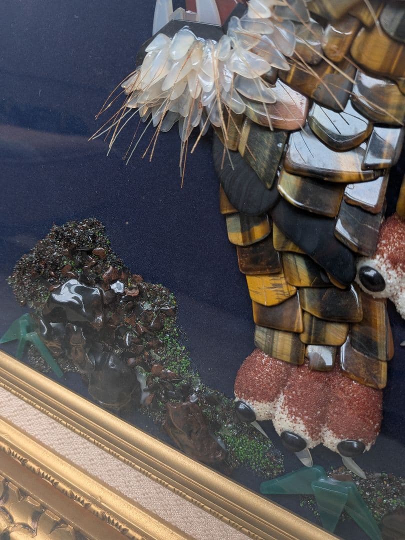 天然石虎アート作品 大きなサイズ　宝石画　タイガーアイ 縁起物！